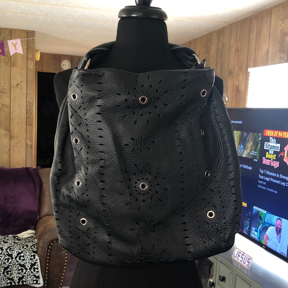 Furla Black Leather Bag with Perforated Design